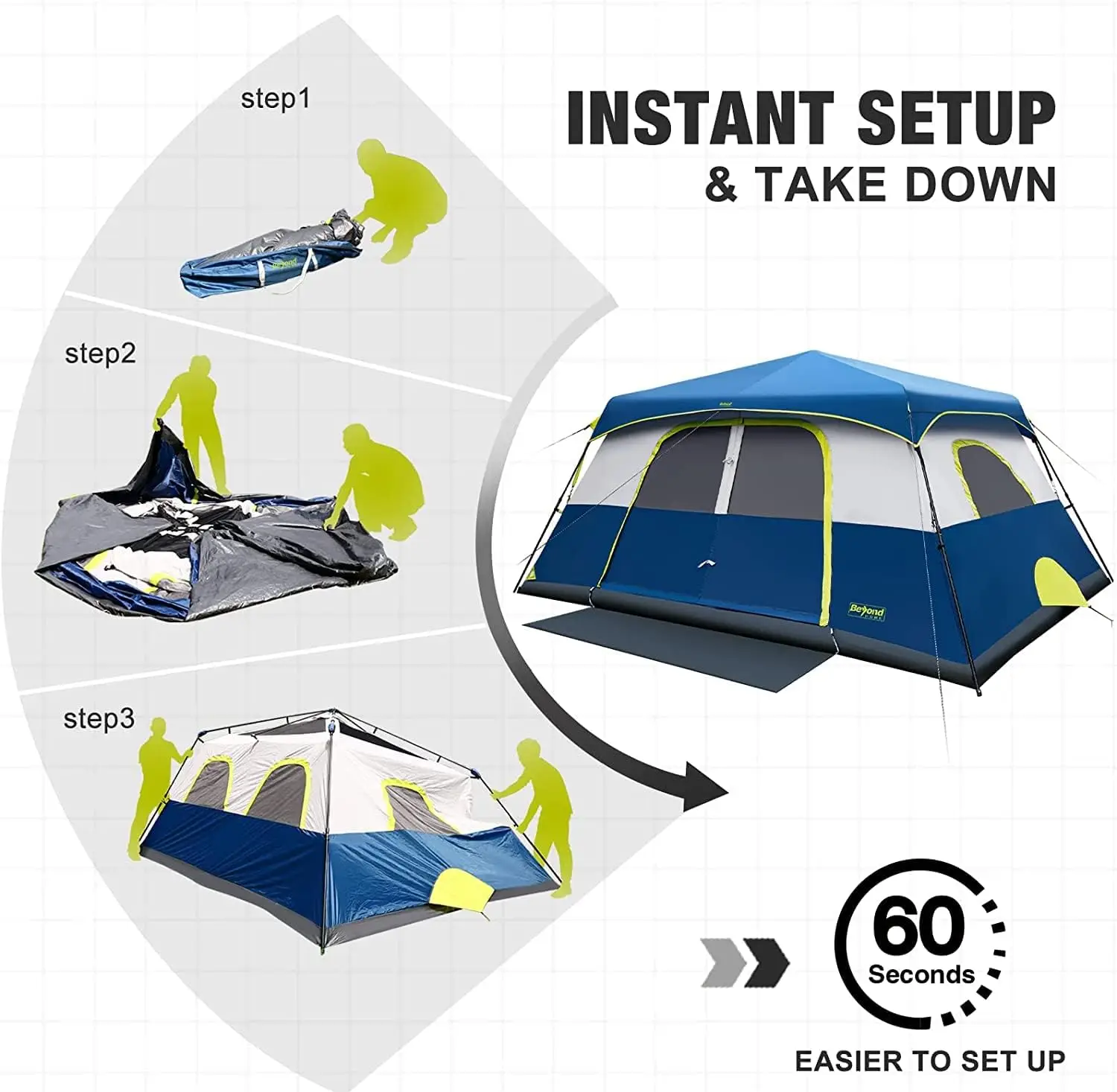 Instant Cabin Tent, 8 Person/10 Person Camping Tent Setup in 60 Seconds with Rainfly & Windproof Tent with Carry Bag for