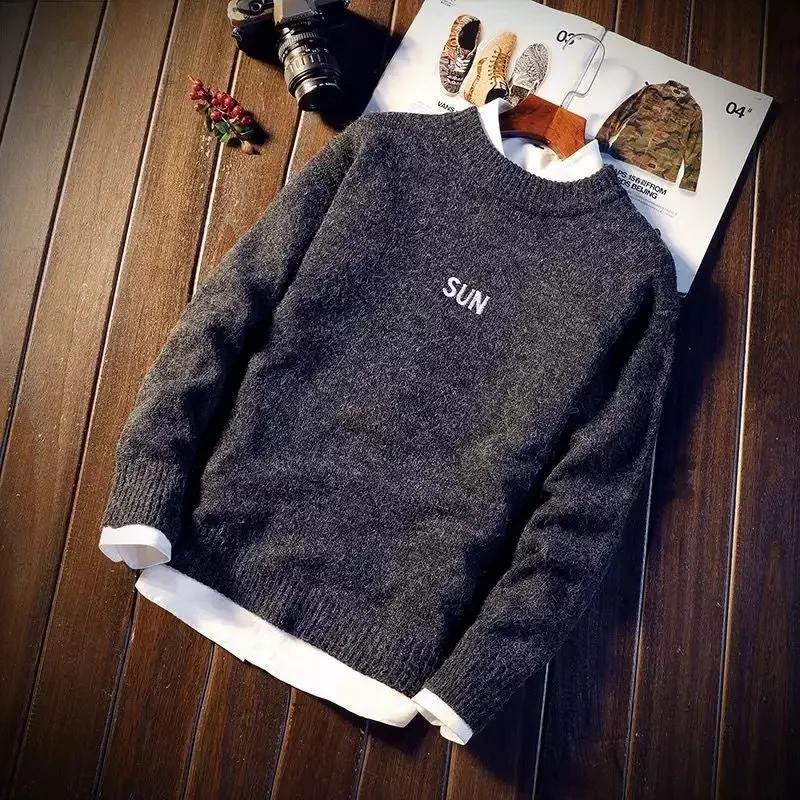 Knitwear Long Sleeve Round Collar Loose Fit Crewneck Pullovers Male Casual Harajuku Vintage Cheap Cashmere Men's Knit Sweater