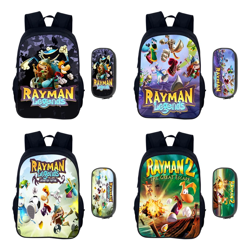 Cartoon Games Rayman Legends 2pcs Set Backpack Schoolbag Boys Girls Camping Backpack Pencil Case Pencil Bag Pencil Box