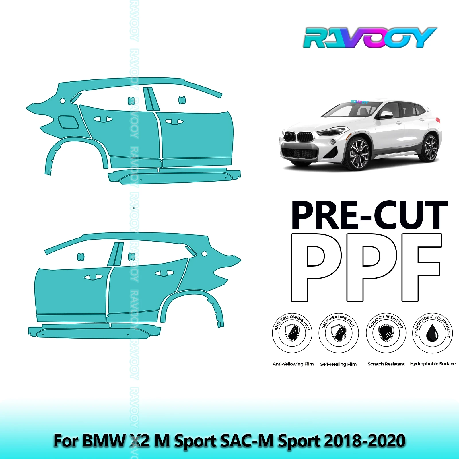

For BMW X2 M Sport SAC-M Sport 2018-2020 8.5mil Clear Matte Pre-Cut PPF Door & A/B Pillar Kit TPU Paint Protection Film Set