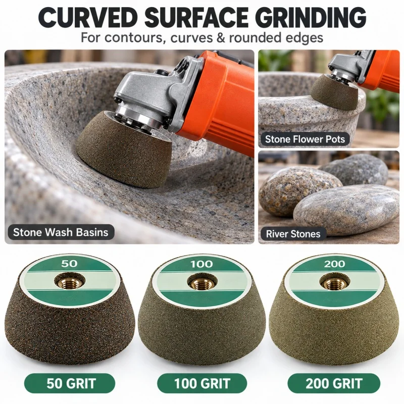 Curved Surface Grinding Wheel 75mm M10 Abrasive Cup Stone 50/100/200 Grit for Granite Marble Concrete Angle Grinder