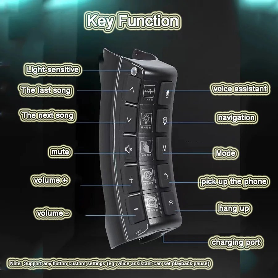 Draadloze Auto Stuurwiel Afstandsbediening Multifunctionele Knop Nacht Slimme Achtergrondverlichting Voor Android Navigatie Universeel