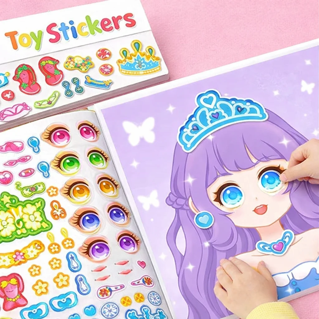 Cartoon Princess Face Puzzle Stickers Reusable Creative Craft Toy for Girls Kids Children Educational Activity Set