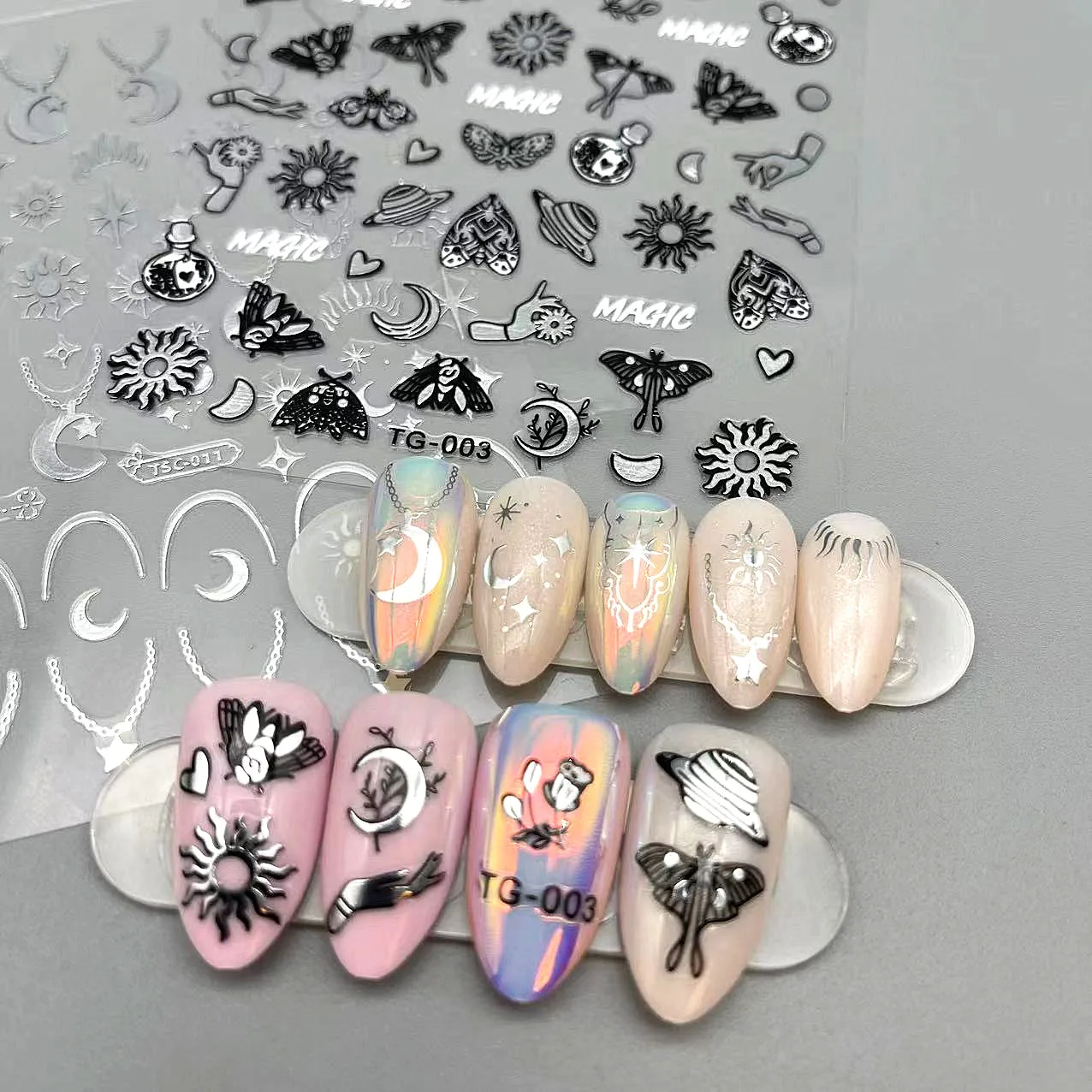 Autocollants 3D pour les ongles, stickers, soleil, lune, papillon, décoration, nouveauté