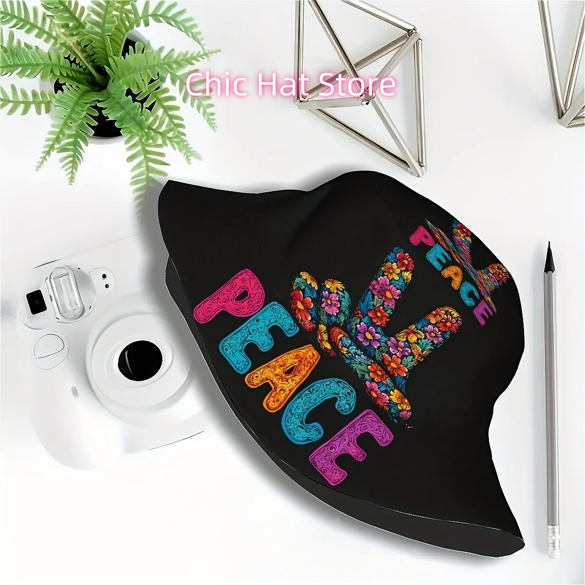()1pcs Peace and Love Theme, Colorful Flowers (1) Printed Fisherman Hat Suitable for Both Men and Women, Stylish Sun Hat with Fu