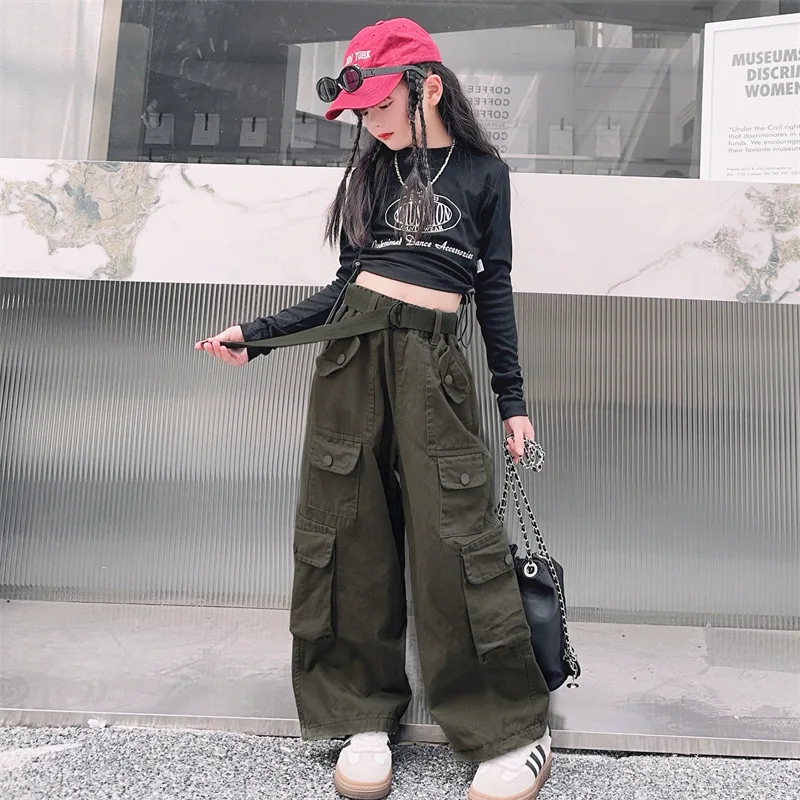 Spring Autumn Teenager Girls Pants Street Dance Children Trousers Fashion Korean Version Kids Cargo Pants 4-14 Yrs Teens Clothes