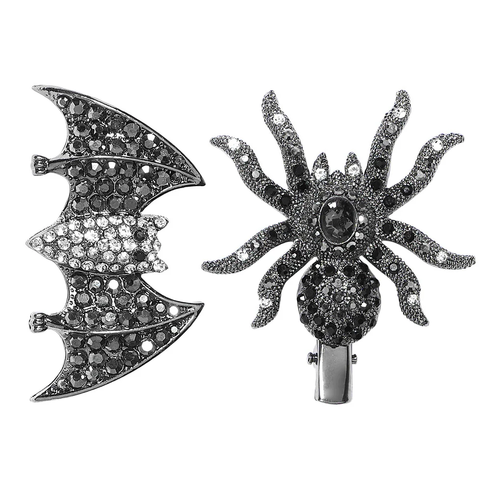 

2 Pcs Rhinesstone Spider Hairpin Clip Bat Accessories Clips for Women Banquet Barrettes