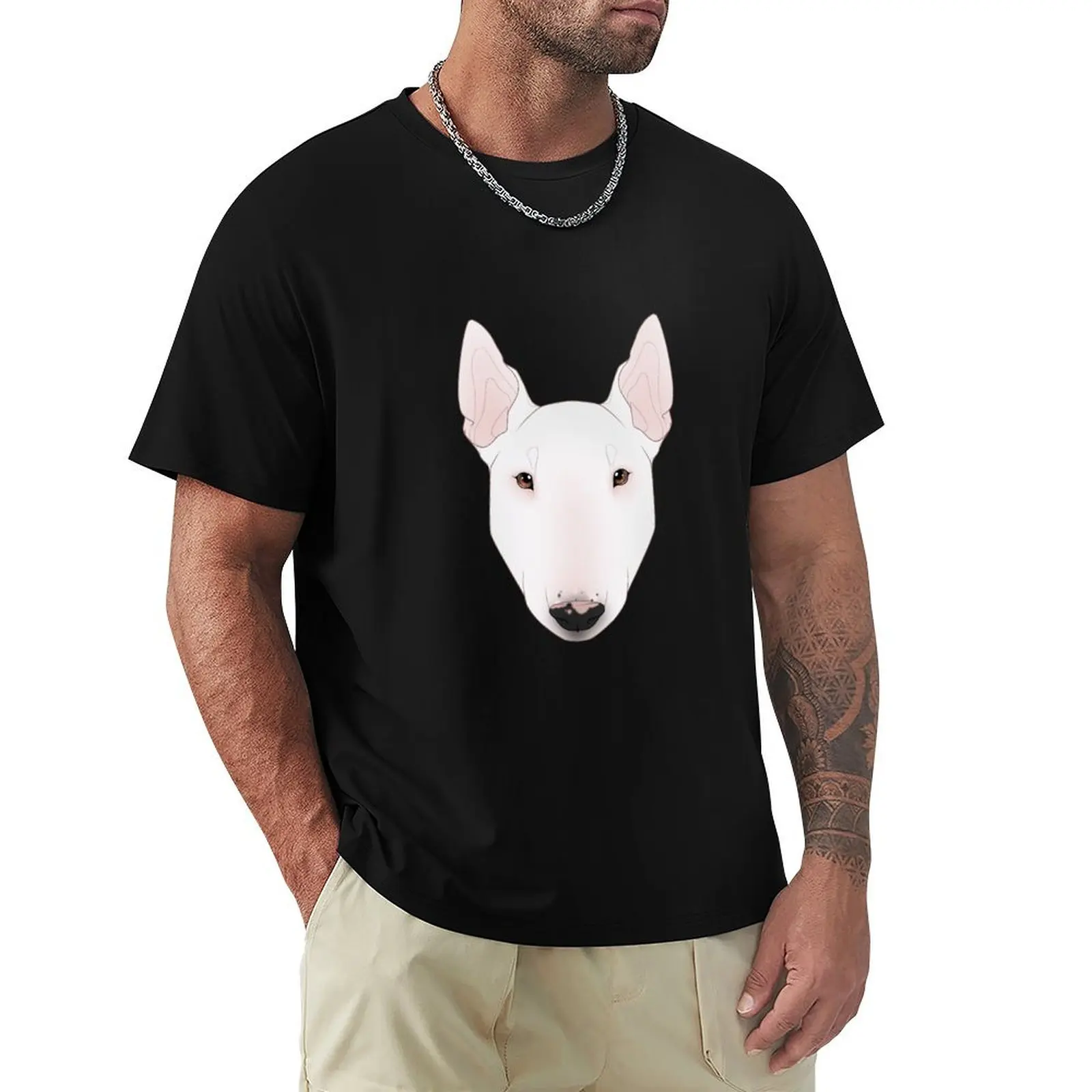 

English Bull Terrier Dog - White T-Shirt Daily Casual Short Sleeve Tee Shirt