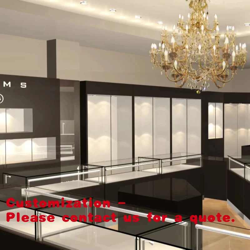 

custom.Hot Sale Wooden Watch Jewelry Display Showcase Jewellery Tempered Glass Display with LED Lighting Counter Design
