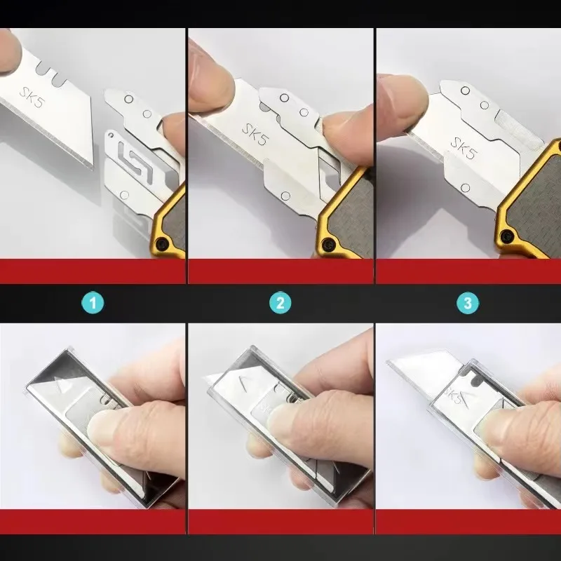 Imagem -06 - Blade Utility Faca com Alça de Alumínio Camping Multitool Cortador de Papel Cinco Lâmina Aeronáutica Edc ao ar Livre Alta Qualidade Sk5