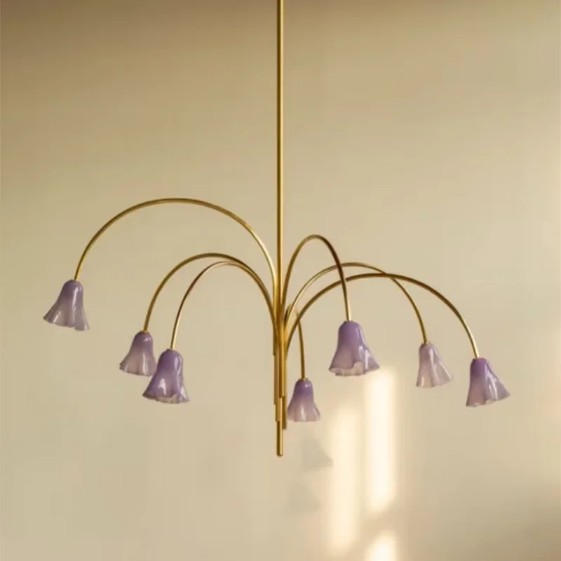 

2025 Nordic Murano Glass Floral Chandelier Metal Brass Nickel Black Dimmable Ceilings Lustre for Living Room