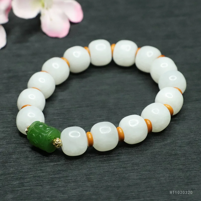 

Antique HeTian Jasper Road Luck Beads Bracelet Vintage Round Gemstone Ladies Jewelry