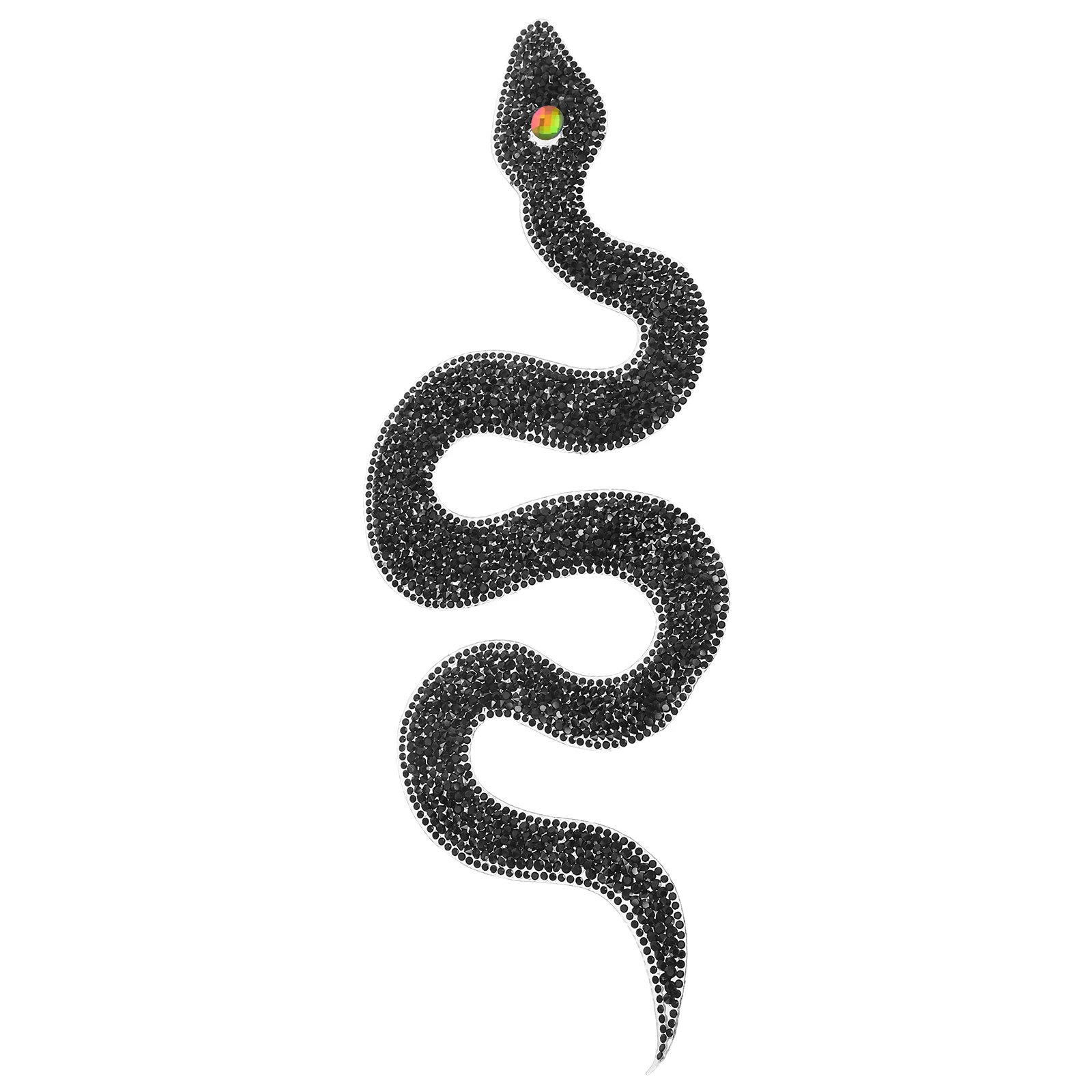 

26.5x10cm Snake Shaped Rhinestone Cloth Patch Black DIY Iron On Patches Applique Sewing Embroidered Decor For Clothing Hats Bags