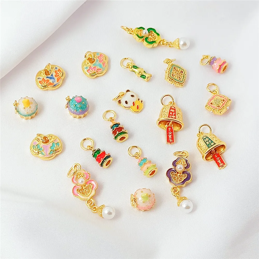 18K Gold-plated Oil Drip Enamel Bell Ingot Pendant, Handcrafted Diy Bracelet Necklace Accessory