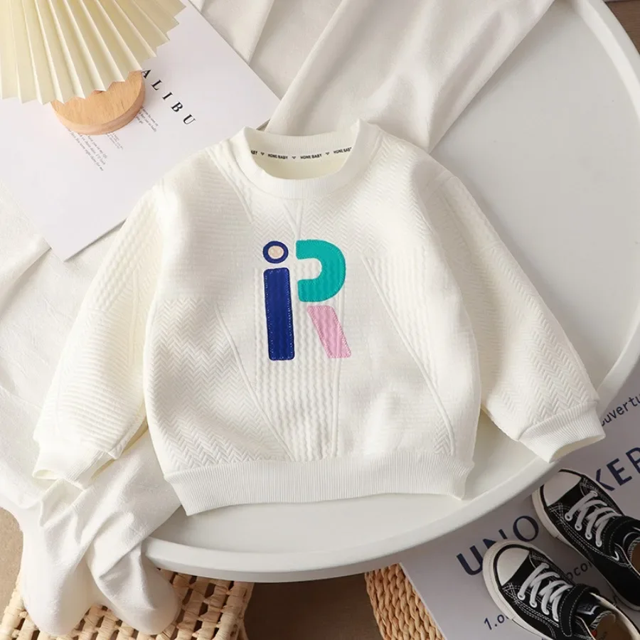 New 2024 Kids Autumn Winter Fashion Thicken Pullover Sweatshirt Baby Boys Girls Letter Print Loose Hoodies Casual Sweatshirts