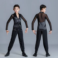 New Boys Ballroom Dance Competition Clothes Long Sleeves Latin Shirt Pants Children'S Latin Performance Dance Costumes SL7633