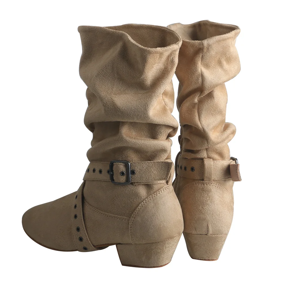 Botas de casamento para mulheres, Botas de dança personalizadas, Faux Suede Mid-Calf botas de inverno preto macio, 30 cores