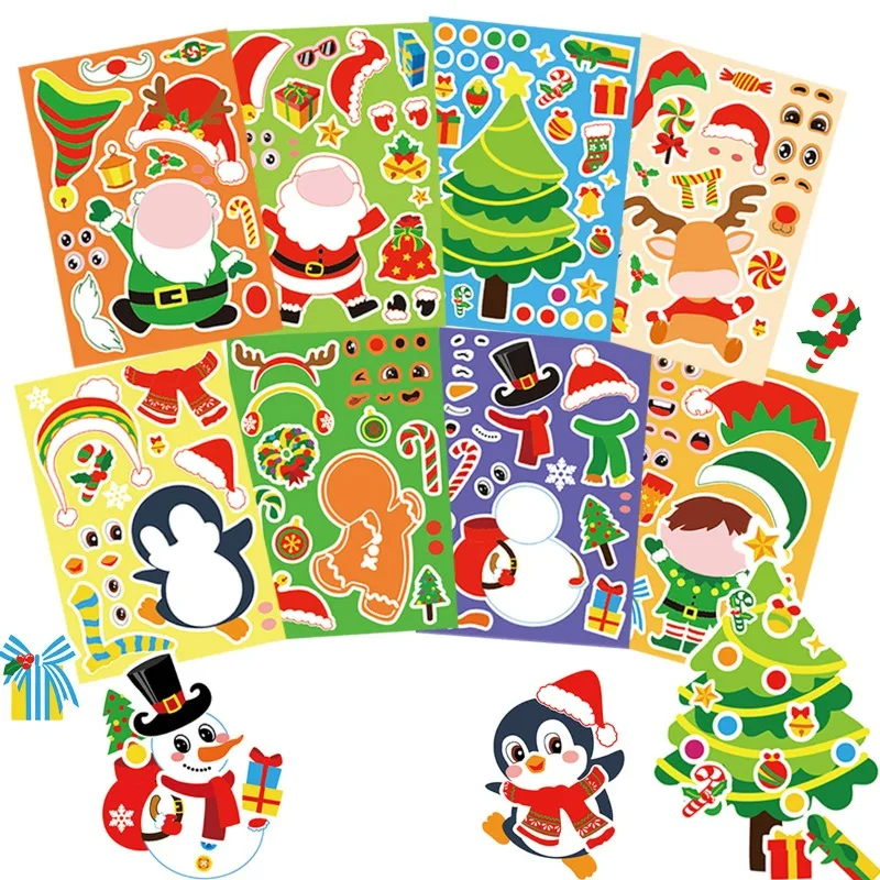 Christmas Day Puzzle Face Changing Stickers Parent Child Interactive Christmas Tree DIY Cartoon Graffiti Christmas Stickers