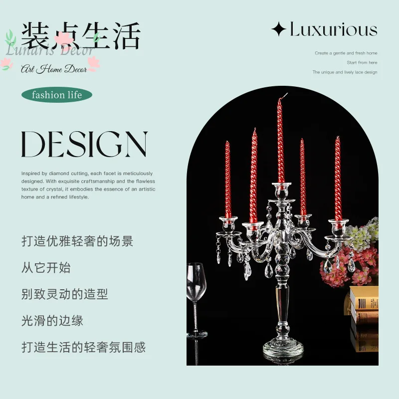 Five-head crystal candlestick - wedding & celebration ornament, housewarming gift, crystal gift decoration