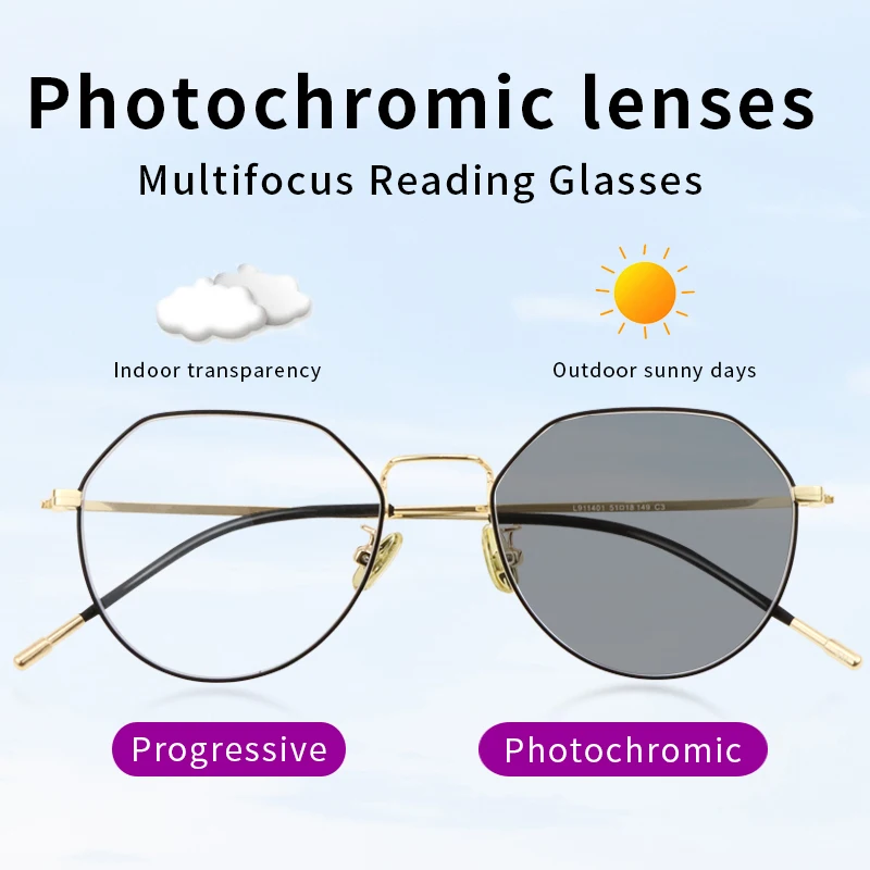 

Photochromic Progressive Multifocal Reading Glasses for Women,Ultralight Metal Frame,Anti Glare Sunglasses Magnifier