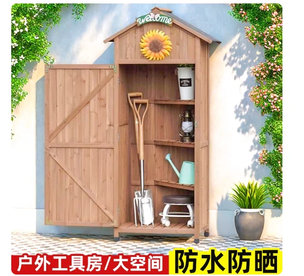 Storage cabinet, solid wood cleaning cabinet, tool cabinet, rain and sun protection garden tool room, gardening miscellaneous bo