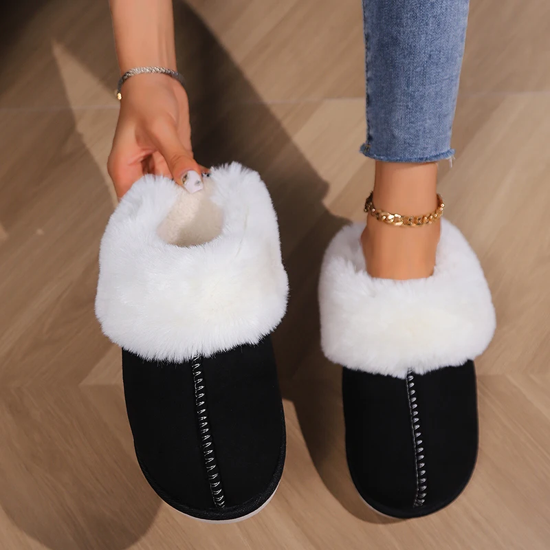 Winter Plush Home Slippers Women 2023 Faux Fur Non-Slip Cotton Padded Shoes Woman Comfort Soft Sole Warm Indoor Slides Shoes