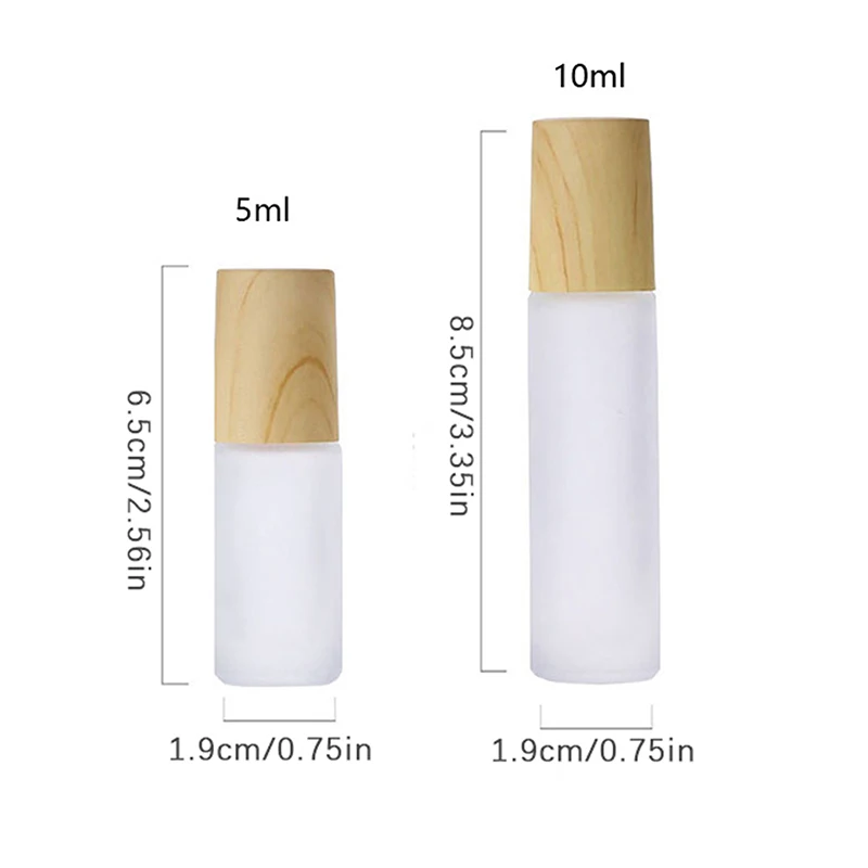 5ml10ml Frosted Glass Roller Bottle Wood Grain Plastic Cap For Essential Oils Roll-On Bottle With Stainless Steel Roller Ball