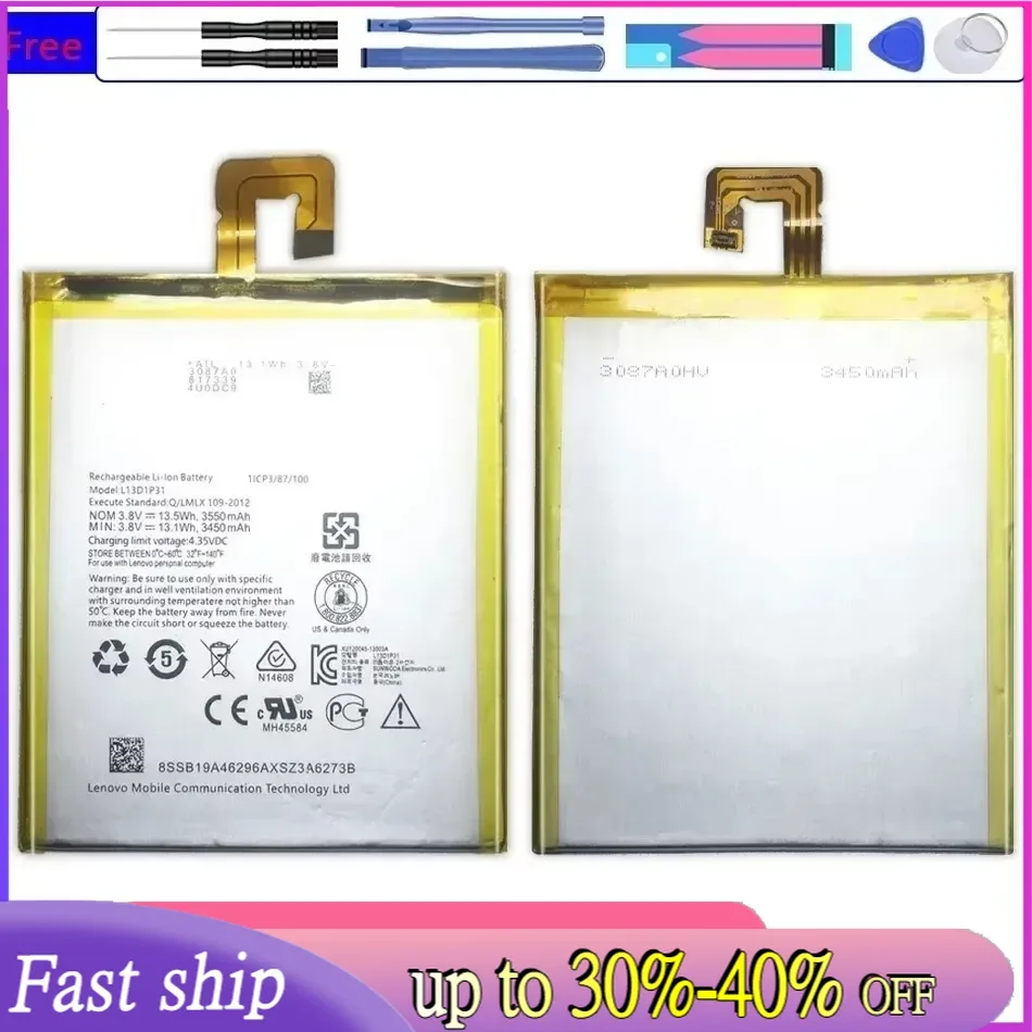 

L13D1P31 3550Mah Battery For Lenovo Pad A3500 S5000 S5000-H Tab3 7 TB3 710I 710F Tab 2 Tab2 A7 A7-30 A7-10F A7-20F Batteries