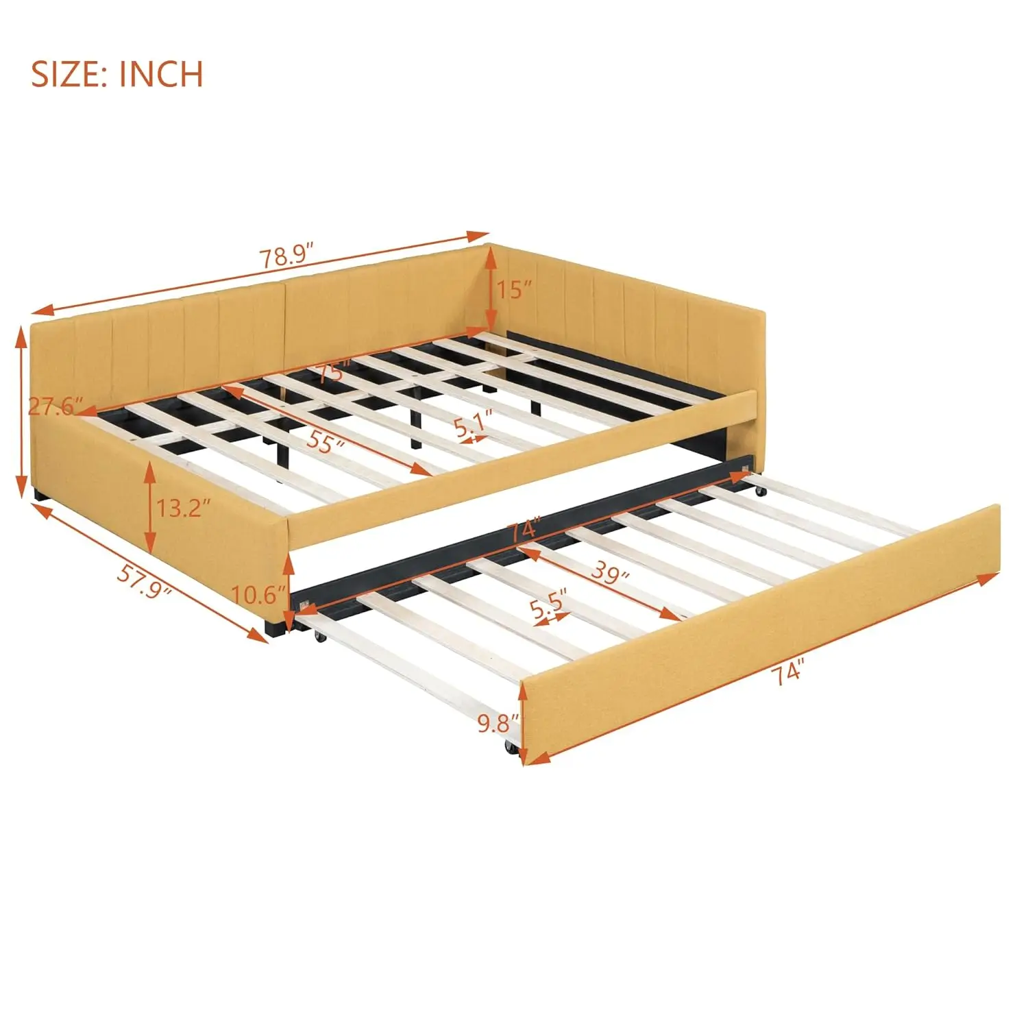 Full Size Upholstered Daybed with Trundle, Sofa Bed Frame, No Box Spring Needed, Linen Fabric (Yellow), Customized