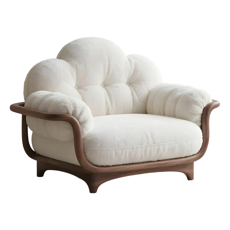 

North American Black Walnut Sofa Chair Modern Leisure Chair Office Solid Wood Simple Single Cream Style