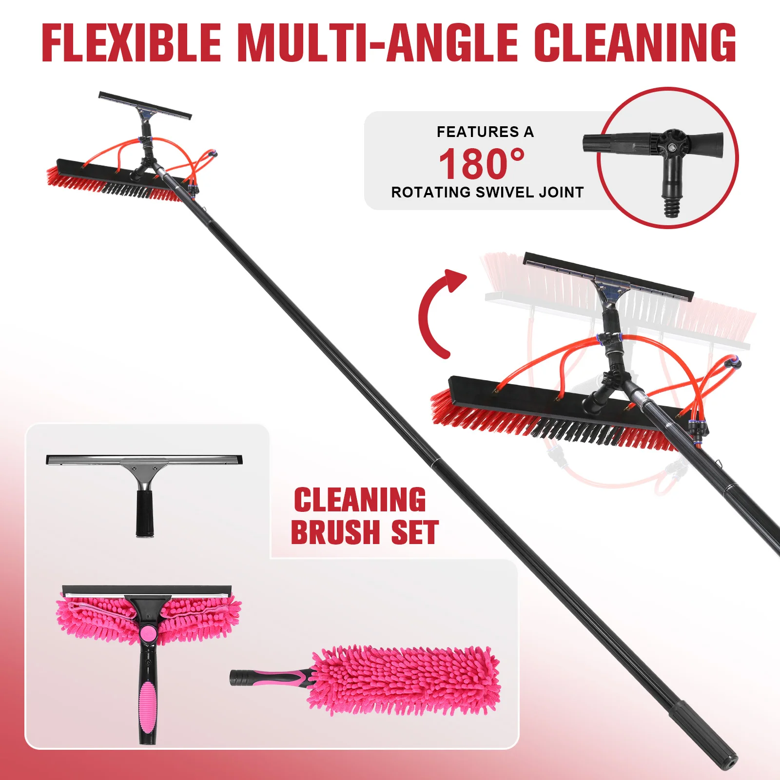 

Water Fed Pole Brush Kit with Lightweight Pole Water Supply Brush Kit with 180° Rotating Brushhead for Solar Panel Roof Car