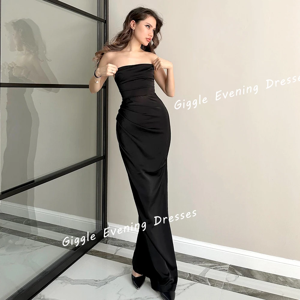 

Strapless Satin Close-Fitting Pleating Prom Gown Saudi Arab ثوب السهرة Ankle-Length Elegant Slit Women Evening Dresses 2024