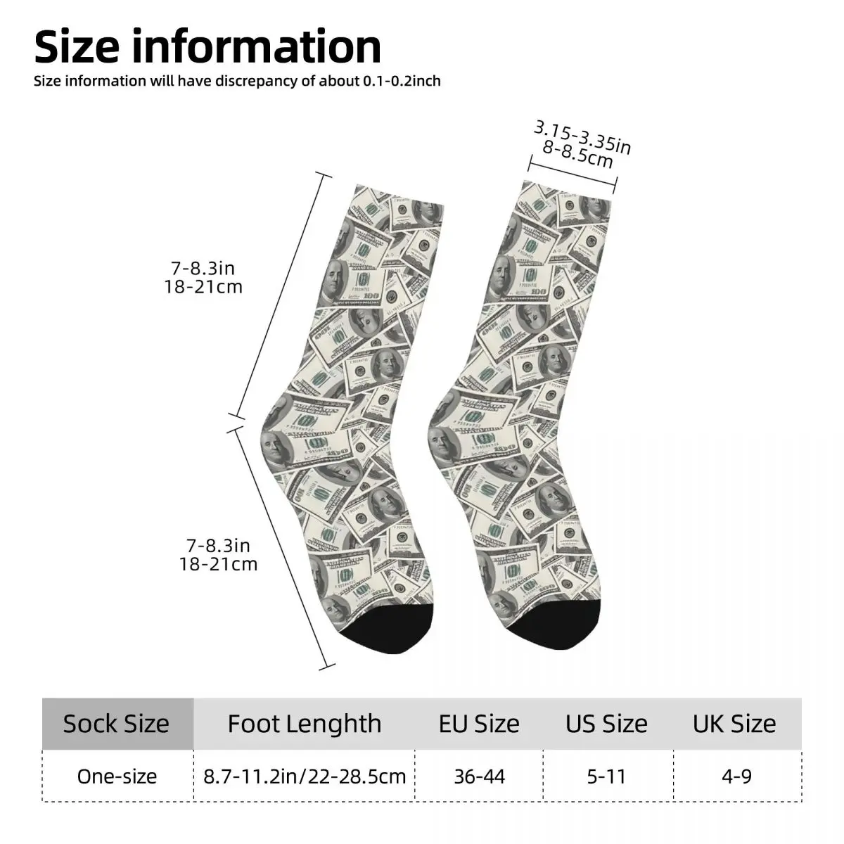 Rich Money Novelty Dollars Kawaii Socks Gym Cartoon Pattern Socks