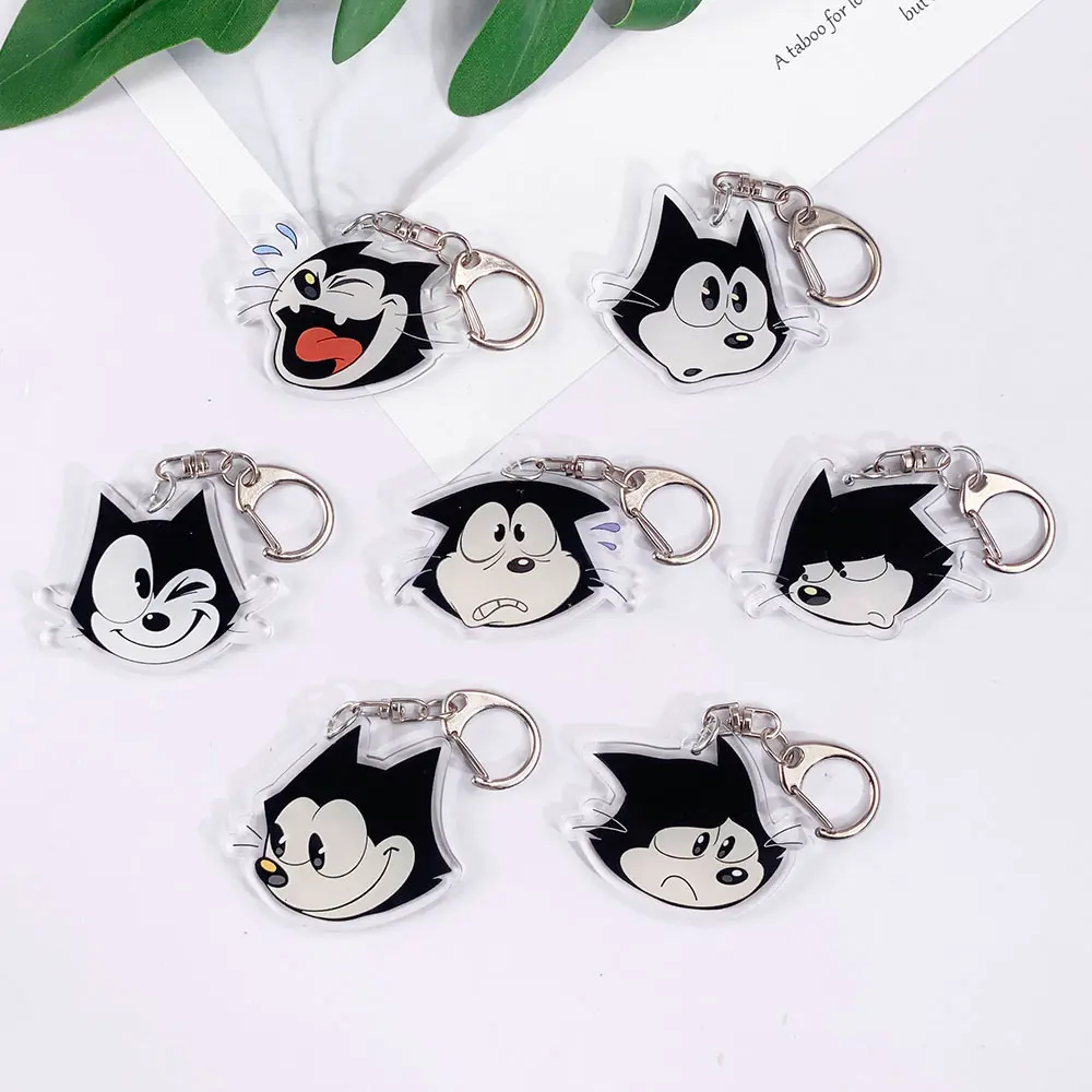 LLavero acrílico de dibujos animados de Felix el gato, accesorios para bolso, dijes, colgante para mochila, llavero bonito creativo, regalos de joyería para amigos