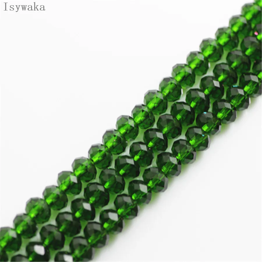 Isywaka Dark Green Color  6*8mm 65pcs Rondelle  Austria faceted Crystal Glass Bead Loose Spacer Round Bead for Jewelry Making