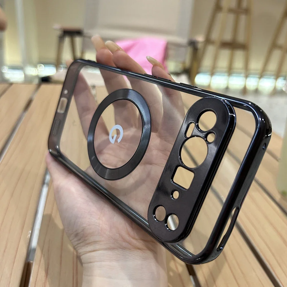 Klare, galvanisierte, kompatible magnetische kabellose Lade-Handyhülle für Google Pixel 11 10 9 A Pro XL, stoßfeste Schutzhülle – Detail 4