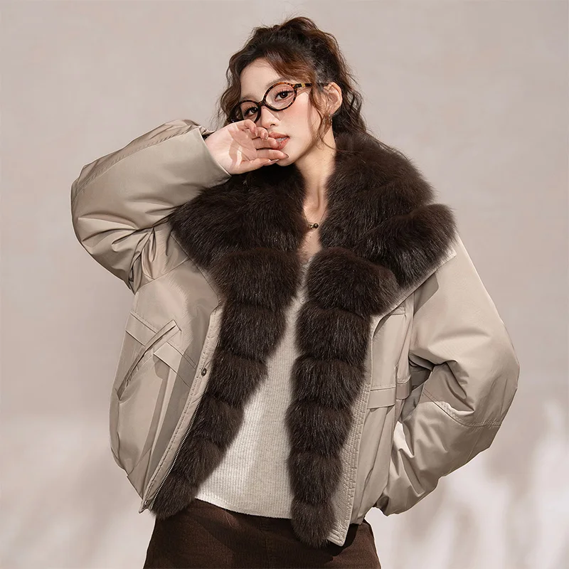 Women's Jacket 100% Natural True Fox Fur Collar Coat 2025 New Winter Duck Down Down Jacket Warm Women Luxury Outerwear Jackets
