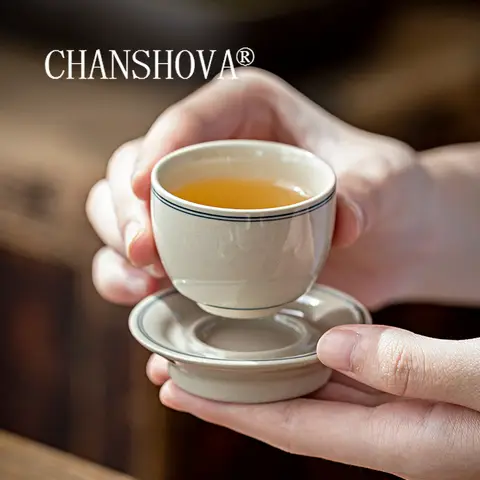 CHANSHOVA-중국 미니멀리스트 스타일 세라믹 찻잔과 접시 세트, 도자기 작은 커피 컵, 찻잔, H569, 35ml