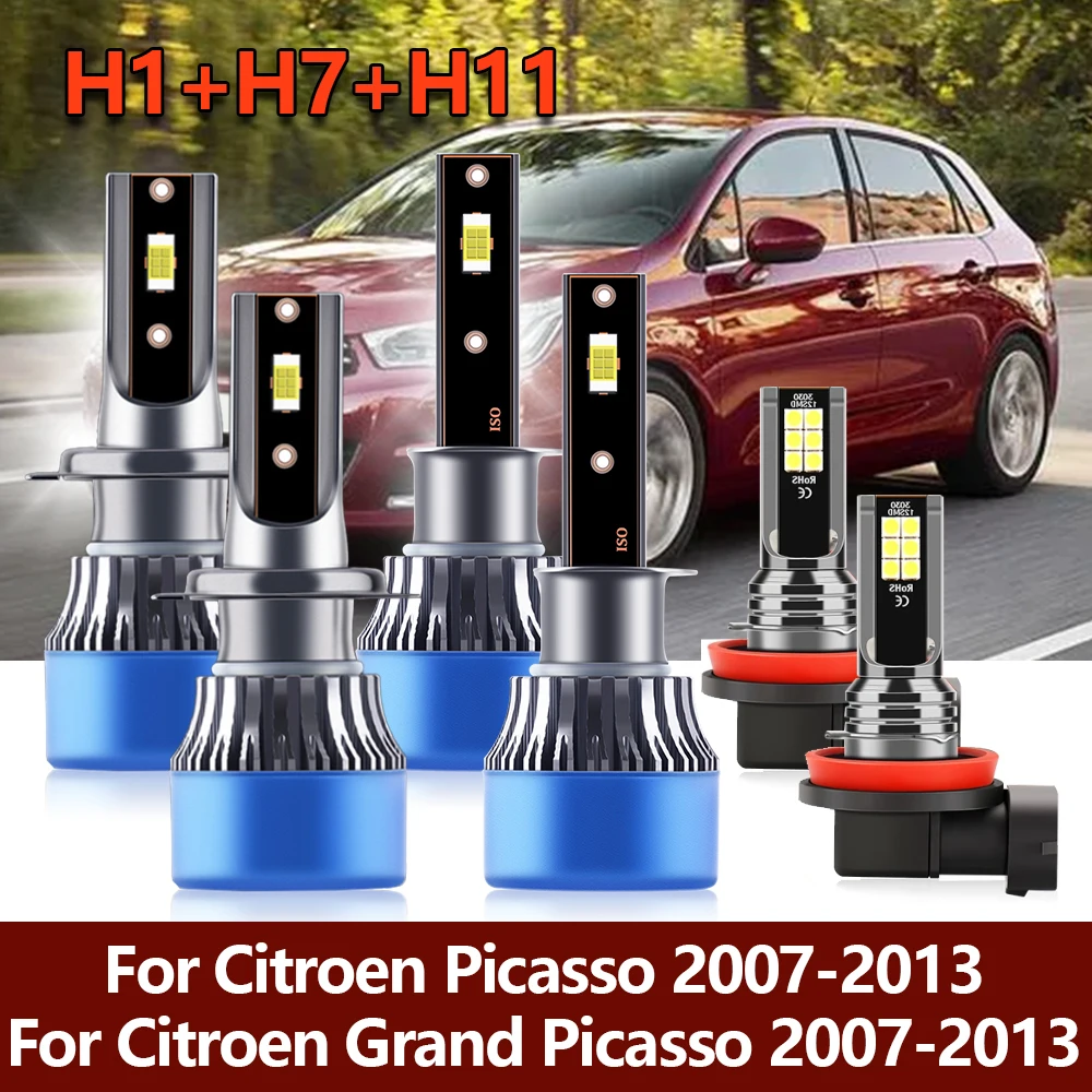 6x LED Headlight H1 H7 High Low Bright CSP Kit+Fog Bulbs H8 H9 H11 For Citroen Grand Picasso 2007 2008 2009 2010 2011 2012 2013