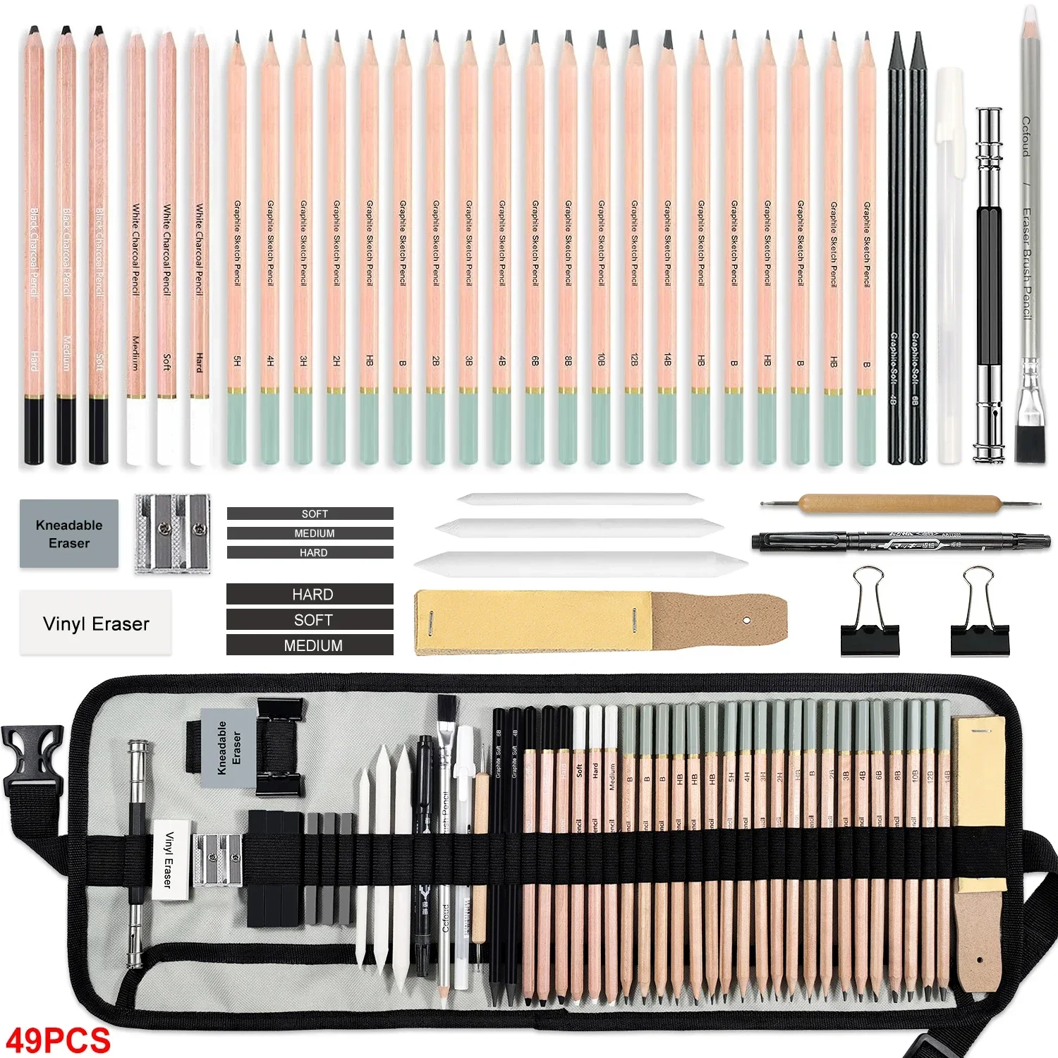 Pro Drawing Sketching Pencil Set,5H-14B Graphite Shading Pencils for Pro Artists,Drawing,Sketching,Shading(14/44/49/60/68 pcs)