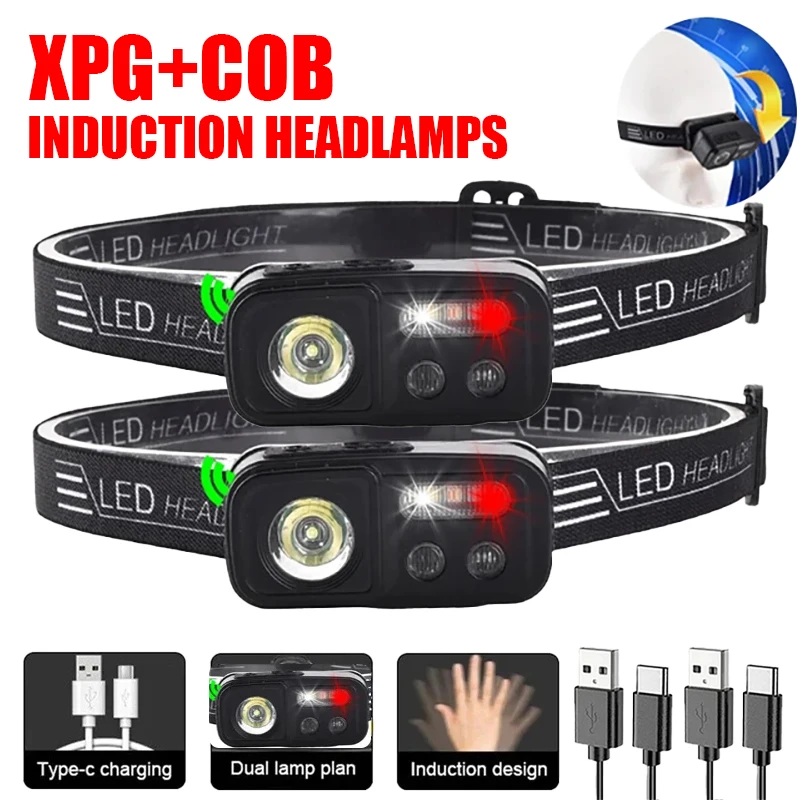 

F5 USB Rechargeable Mini Induction Headlamp XPE+COB Head Flashlight 6 Lighting Modes Outdoor Camping Fishing Searching Headlight