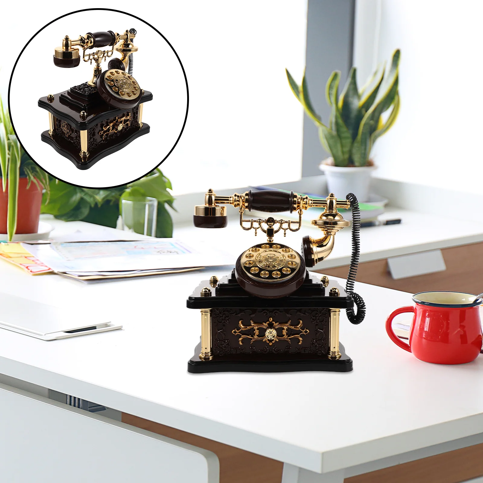 

Classical Telephone Music Box Desk With Melody For Home Office Bar Decor Landline Telephone Decoration