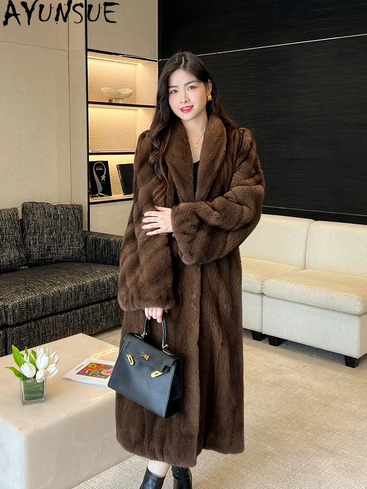 AYUNSUE Naturalny Futro z Norki Damskie Luksusowe Całe Futro z Norki dla Kobiet Odzież Wysokiej Jakości Zimowe Futro 2025 Шуба Женская