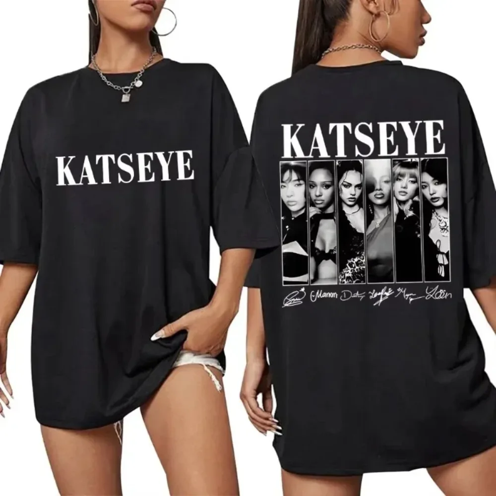 Vintage Koreanischer Stil Katseye Grafik Kpop Mode Herren Damen Beliebtes T-Shirt Streetwear Mode Harajuku Kawaii Y2K Kleidung – Detail 4