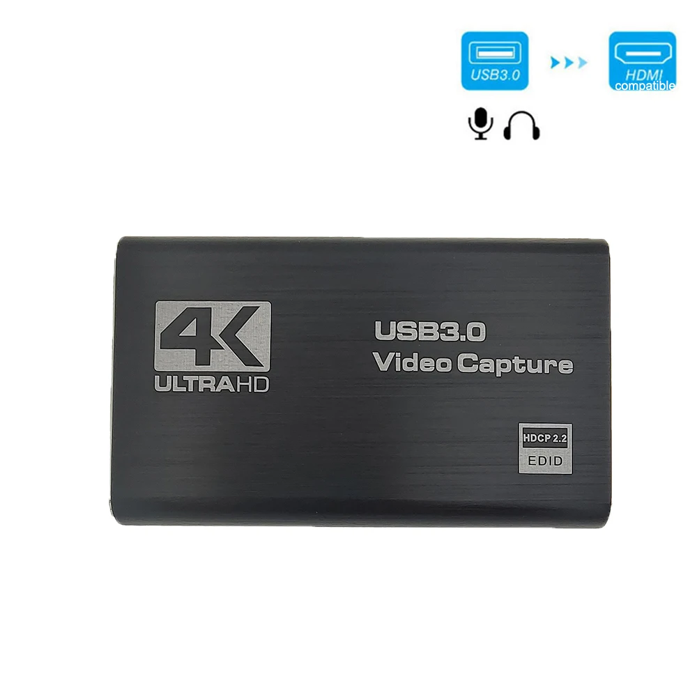 Cartão de captura de vídeo USB 3.0, 1080P, 4K, compatível com HDMI, 60fps, HD, gravador de vídeo, Grabber, jogo OBS Capturing, suporte ao vivo, microfone