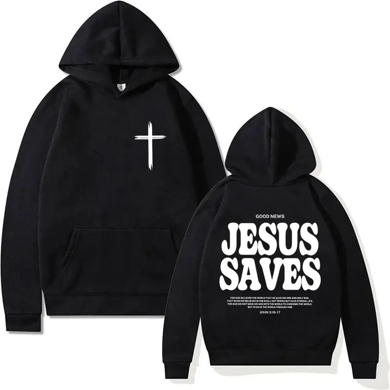 Christian Jesus Saves Bible Verse Print Hoodies Men Women Harajuku Oversized Sweatshirt Winter Casual Popular Hoodie Streetwear