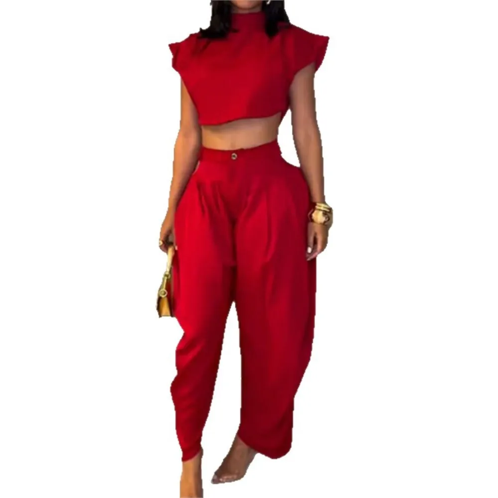 Women's Sexy Ultra-short Top And Trousers 2 Piece Set Summer Fashion High-waisted Lantern Trousers Female Streetwear Set 2025