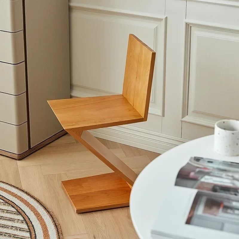 Cadeira de jantar em forma de Z nórdica, Banquinho de madeira maciça, Cadeira de jantar criativa, Mesa lateral para casa, Designer moderno