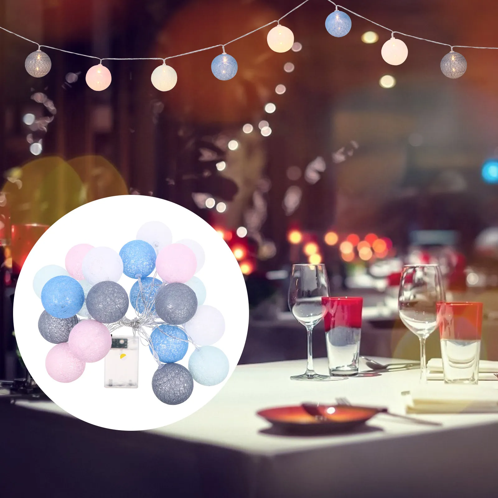 1Set 20 Leds Colorful Cotton Thread String Lamp Decor Festive LED Atmosphere Lamp for Engagement Anniversary Proposal Store Home