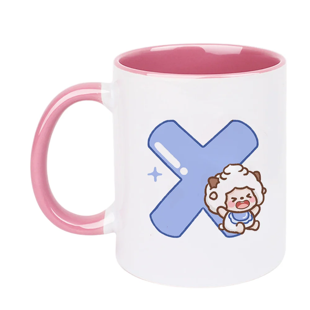 11oz Blue X Pattern Ceramic Coffee Mug with Cute Sheep Design for Home Party Office Drinking Holiday Present Christmas Birthday